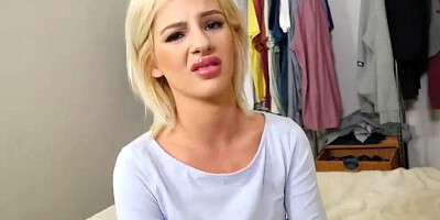 Petite stepsister Bella rides your thick cock