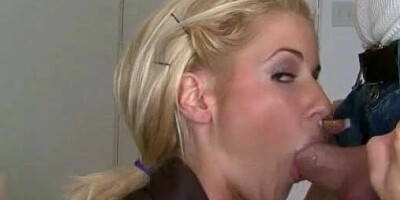 Blonde sweetheart took a big cum load up her mouth after hard sex