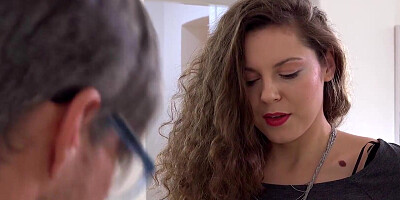 Lustful brunette with curly hair and sexy lingerie pounded after peeing