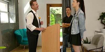 Tattooed babe sucks dude's cock and gets her cunt nailed with it