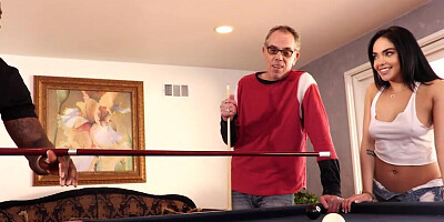 Brunette Selena Santana sucks a BBC and gets impaled on it