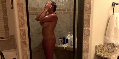 POV Spying on Step Sister Showering by perverted step brother in the closet