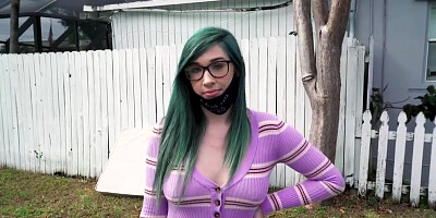 Green-haired teen slut is picked up by strangers for quick sex in a van