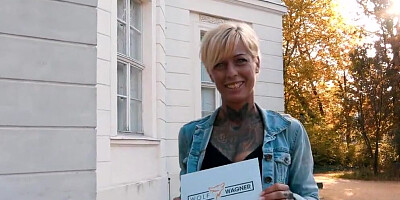 Tattooed blonde MILF is fucking with a stranger for some cash