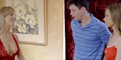 Two blondes and one man are having fun in this threesome