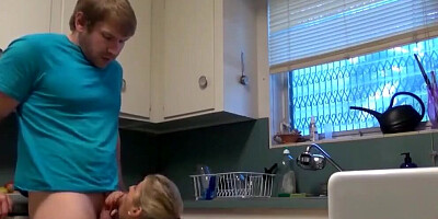 Horny buck fucks his amazing blonde stepmom in the kitchen