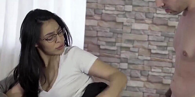 Nerdy girl Sahily Sweet masturbates and gets fucked in the kitchen