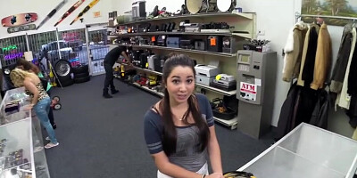 College girl gone wild in a pawnshop with the pawnshop owner