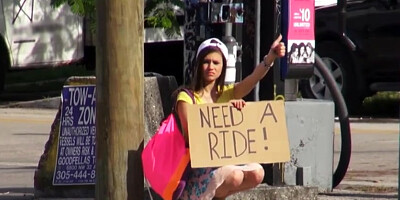 Hitchhiker teen London Smith outdoor sex
