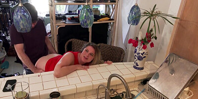 Curvy MILF cheats on hubby with lucky stepson
