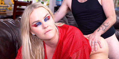 Slim and thick blonde babe lets him fuck her brutally