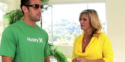 Stepson plays with Ginger Lynn's ass while ramming her wet pussy