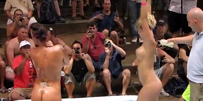 Fighting Naked Outdoors in a Crowd
