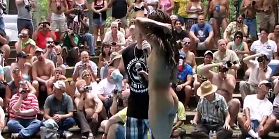 Fighting Naked Outdoors in a Crowd