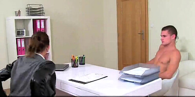 MILF female agent blows a shy guy and fucks him at casting