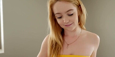 Bratty blonde stepsister masturbates and fucks her stepbrother in POV