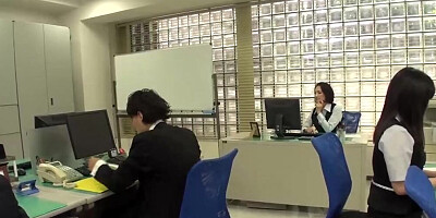 Asian secretary blows her co-worker and gets fucked in the office