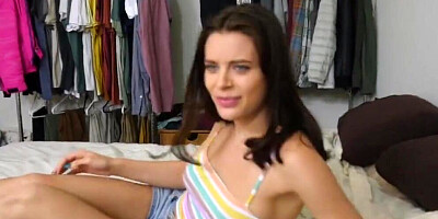 Lana Rhoades flirts with the camera while handling that big pecker