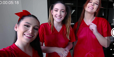 Well-hung jock enjoys a reverse gangbang with three dazzling college girls