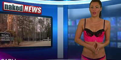 A couple of natural ladies are totally naked while hosting Nude TV News