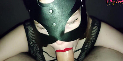Step sister gives a beautiful and sensual blowjob - Cum in Mouth Close Up
