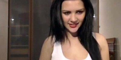 Big tits amateur chick got naked and started passionately rubbing her snatch