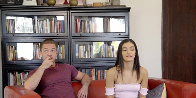 After a POV blowjob, a cute brunette babe went on her back for penetration