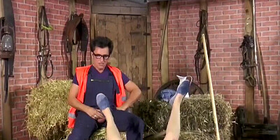 German village girl is having a naughty anal sex session in a barn