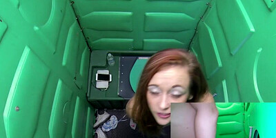 Skinny chick with small boobs sucks a cock through gloryhole