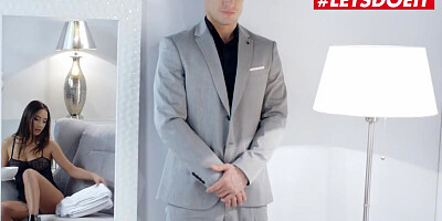 Sensual brunette darling in black lingerie gets a phenomenal oral treat before pussy banging