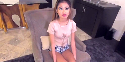 Petite Asian doll is choking on a thick white cock before pussy pounding