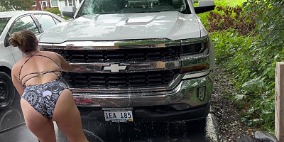 Mature Milf Washes cars and Motorcycle