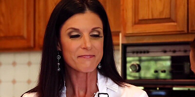 Young stallion has threeway sex with his girlfriend and her hot stepmom