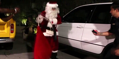 Naughty Santa fucks that brunette girl after getting a blowjob