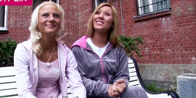 Two horny girls are drooling all over hard cock before riding it