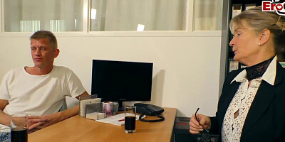German mature secretary seduced younger guy in office