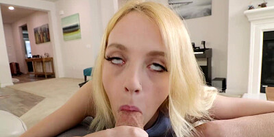 Blonde Kate Bloom sucks a hard cock and gets fucked in shaved pussy