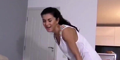 Brunette MILF rubs her cunt over stepson's cock, with no penetration