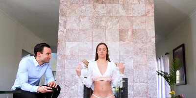 Riding a dildo in front of her stepdad is a warm-up for hardcore sex