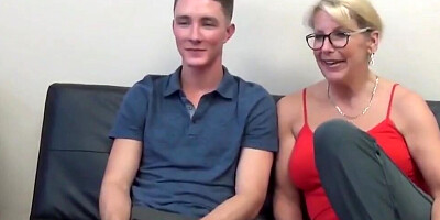 Blonde mature lady gives handjob and fucks her stepson