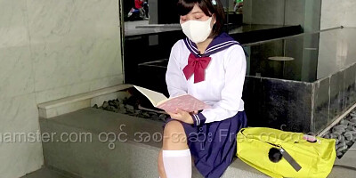 Masked Japanese teen is craving for some hard pussy drilling