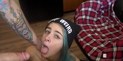 Young girl deepthroat Step dad in the kitchen before school