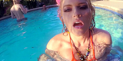 Ginger with nice forms is tired of pooltime and wants sex