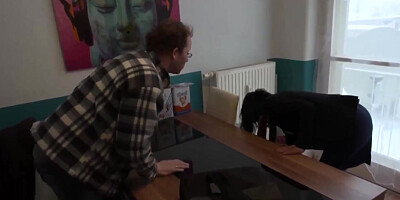 German bookworm drills black-haired MILF in kitchen