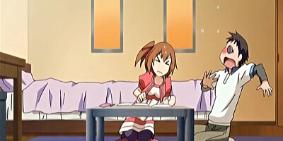 Busty anime coed first time kissing and sex