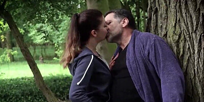 Old creep fucks a perfect jogger teen in the woods