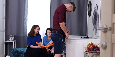 Filthy young chicks use roommate's dick to the fullest