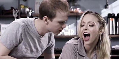 Cute lesbian blonde dares to suck and fuck big cock