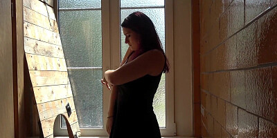 Strapped up girl is fucked through a hole by a stranger