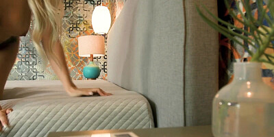 Adorable blonde girl is using a big pink dildo for pleasuring her pussy